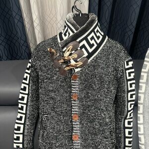 Men's Black and White Geometric Cardigan